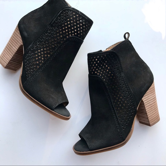 perforated peep toe booties